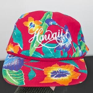 Vintage Hawaii Floral Snapback Hat Nissin Cap Retro 80-90s Tropical Braided Rope
